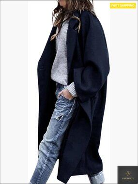 Oversized Wool Pea Coat Notch Lapel Classic Winter Trench Coat Chic
